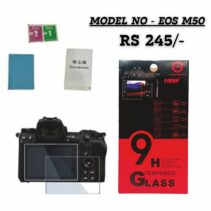 Canon EOS M50 screen protector kit with 9H tempered glass and cleaning wipes.