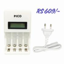 1. Descriptive & Accessible Basic, clear description for screen readers. White PICO smart battery charger with four slots and a small LCD screen, shown next to its white European 2-pin power cord. 2. Product-Focused (E-commerce) Emphasizes the product name and function. PICO 4-slot smart battery charger with LCD display and European plug for rechargeable AA AAA batteries. 3. SEO Optimized Includes high-value keywords for search. Universal PICO LCD battery charger for AA and AAA rechargeable batteries with EU power cord.