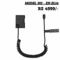 Nikon EN-EL14 EP-5A Dummy Battery to USB-C PD Adapter Kit. Input: Type-C 9V/12V, Output: 8.4V/2A. Provides continuous power for Nikon D3XXX/D5XXX series cameras. Price: ₹4999.