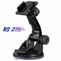 Black heavy-duty suction cup mount for action cameras like GoPro, showing the adjustable joints and quick-release buckle.