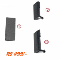 Set of 3 black plastic replacement caps for laptop display screen hinges (left, right, and center strip).