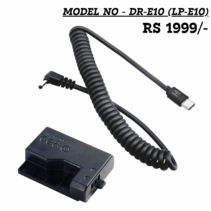 Canon LP-E10 replacement dummy battery (DR-E10 model) with USB-C connector for continuous power. Price: RS 1999/-.