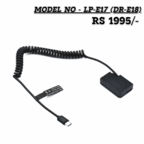 anon DR-E18 DC Coupler and USB-C cable for continuous camera power, compatible with Canon EOS 77D, 800D, 250D, RP, and Rebel T7i to replace the LP-E17 battery.