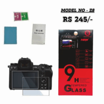 Nikon Z8 9H Tempered Glass Screen Protector kit showing the ultra-clear glass shield applied to the Z8 camera LCD screen with anti-scratch coating visible.