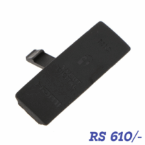 Close-up of a black rubber Canon EOS 550D camera port cover cap, showing embossed text labels for the protected ports: HDMI, A/V OUT DIGITAL, and MIC. The cover features a small clip/tab for secure attachment to the camera body.