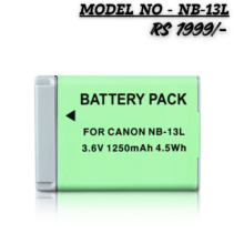 "Genuine Canon NB-13L Lithium-Ion Battery Pack in original retail packaging, 1250mAh 3.6V power source for PowerShot G and SX series cameras."