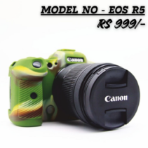 Military Green non-slip silicone protective case shown on a Canon EOS R5 mirrorless camera body.