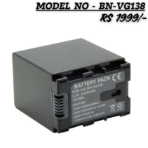 Alt Text: JVC BN-VG138 high-capacity 3.6V Lithium-Ion rechargeable battery for Everio camcorders.