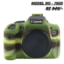 “Military Green Silicone Protective Camera Case Compatible with Canon EOS 750D – Shockproof, Dustproof Soft Rubber Body Cover.”