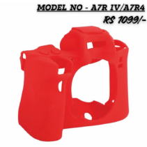 Red silicone protective camera case cover, designed for the Sony A7R IV / A7R4 camera body, shown against a white background. The text overlay reads: "MODEL NO - A7R IV/A7R4 RS 1099/-"