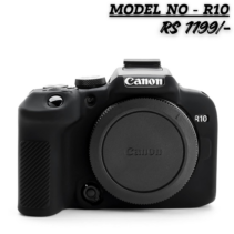 Black silicon protective camera case cover compatible with Canon EOS R10 mirrorless camera. The case features a snug, molded fit with full access to controls. Model No - R10, Price RS 1199/-