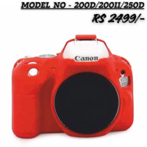Red silicone protective cover for Canon EOS 200D 200DII and 250D DSLR cameras, shockproof camera skin.