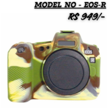 "Military Green camouflage silicone protective cover for Canon EOS R camera body, featuring precise cutouts and textured grip for shockproof protection."