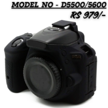 "Black silicone protective case cover for Nikon D5500 and D5600 DSLR cameras."