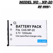 "Pico NP-20 3.7V rechargeable Lithium-ion battery for Casio Exilim digital cameras, retail packaging."