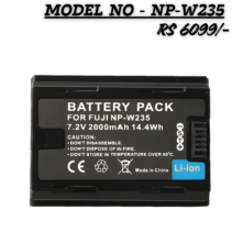 Fujifilm NP-W235 Rechargeable Lithium-Ion Battery for X-T5 and GFX cameras, shown in original retail packaging.