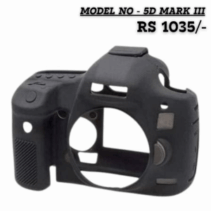 Black silicone protective cover for Canon 5D Mark III camera body.