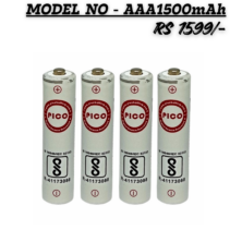 Pack of four PICO AAA 1500mAh rechargeable batteries with BIS certification for digital cameras.