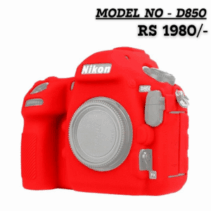 Nikon D850 camera silicone cover red, protective case skin price. Targets search terms related to the product and color.