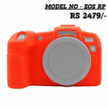 Red silicone protective cover for Canon EOS RP mirrorless camera with price tag: RS 2479/-