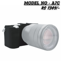 Black silicone protective camera case cover, custom-fit for the Sony Alpha a7C mirrorless camera, shown covering the body with a silver-grey lens attached. Text overlay reads: 'MODEL NO - A7C RS 1349/-'.