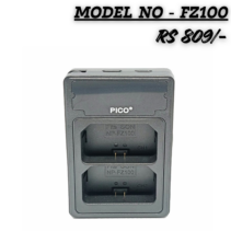 PICO Model FZ100 Dual Battery Charger for Sony NP-FZ100 batteries showing two charging slots and price tag of RS 809.
