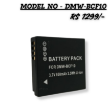 "DMW-BCF10 Replacement Battery Pack for Panasonic Lumix cameras, 3.7V 950mAh 3.5Wh Li-ion rechargeable battery, black finish with gold contact points."