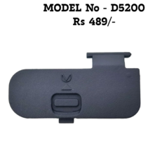 Standard E-commerce (Best for SEO) Replacement battery door cover for Nikon D5200 DSLR camera, matte black finish with slide-lock mechanism.