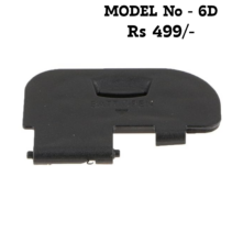 Descriptive (Best for General SEO) "Replacement black battery door cover for Canon EOS 6D DSLR camera featuring BATT OPEN text and hinge pins."