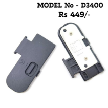 "Replacement battery door cover for Nikon D3400 DSLR camera - battery chamber unit lid black."