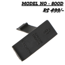 "Replacement black rubber interface port cover for Canon EOS 800D DSLR camera featuring HDMI, A/V OUT, DIGITAL, and MIC icons, priced at RS 499."