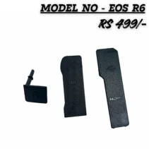 "Set of three black replacement rubber interface port covers for Canon EOS R6 camera including Mic, Headphone, USB, HDMI, and Remote terminal flaps."