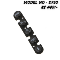 Nikon D750 rear menu button replacement strip featuring black tactile buttons for Menu, Help, Zoom In, Zoom Out, and Info.