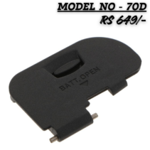 "Replacement battery door cover for Canon EOS 70D DSLR camera featuring a black textured finish and BATT. OPEN slider."