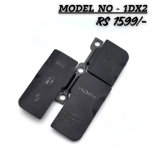 Replacement rubber interface port cover set for Canon EOS 1DX Mark II DSLR camera. The image shows a matte black rubber flap set with embossed labels for MIC, HDMI, LAN (Ethernet), and A/V OUT DIGITAL ports. Model NO - 1DX2, priced at RS 1599.