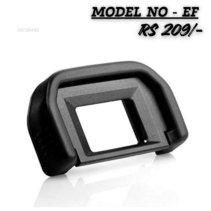 "Replacement EF Eyecup for Canon EOS DSLR cameras, made of black rubber and plastic, shown from a side angle on a reflective white surface."