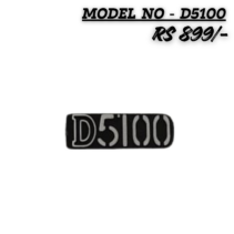 "Replacement Nikon D5100 camera body nameplate logo badge in silver text on a black background, priced at RS 899."