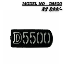 "Close-up of a silver and black Nikon D5500 camera model nameplate replacement badge."