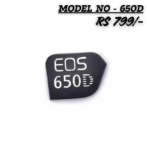 Replacement PICO logo nameplate for Canon EOS 650D camera body featuring white "EOS 650D" lettering on a black badge.