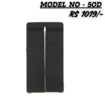 Replacement rubber interface port cover set for Canon EOS 50D DSLR camera featuring USB, HDMI, and Video Out icons on a black matte finish.