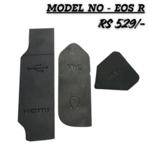 "Replacement 3-piece rubber interface port cover set for Canon EOS R camera including USB, HDMI, MIC, and headphone jack covers."