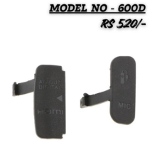 Two black replacement rubber interface port covers for a Canon EOS 600D camera, showing the HDMI/AV OUT and MIC symbols on a white background.