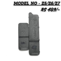 Replacement rubber interface port covers for Nikon Z5, Z6, and Z7 cameras showing HDMI, USB, MIC, and Headphone symbols.