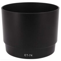 Front-facing view of a matte black ET-74 lens hood replacement for Canon EF 70-200mm f/4L USM lens, showing the white "ET-74" model label.