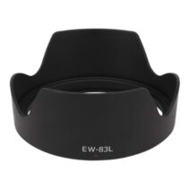 "EW-83L Replacement Lens Hood for Canon EF 24-70mm f/4L IS USM, black petal-shaped dedicated bayonet mount shade."