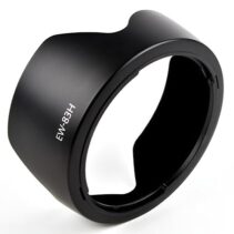 Diagram showing a Canon camera with and without a lens hood; the top half shows light hitting the lens creating flare, while the bottom half shows the Altura Photo lens hood bouncing light away to protect the field of view.