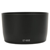 ET-65III Lens Hood dimensions showing 8cm diameter, 5.4cm height, and 8.01cm total width for Canon EF telephoto lenses.