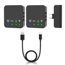 "R10 Wireless Lavalier Microphone with Type-C receiver, features 2.4G wireless technology, DSP noise reduction, and Bluetooth 5.3 for mobile recording and live streaming."