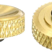 "Premium golden solid brass soft shutter release button with concave ergonomic design and black rubber O-ring for secure fit."