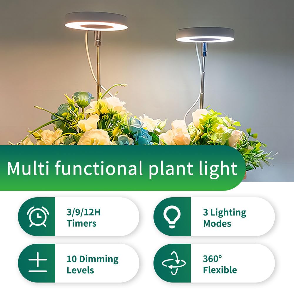PICO Adjustable LED Halo Grow Light | Full Spectrum USB Plant Lamp | White - Image 2